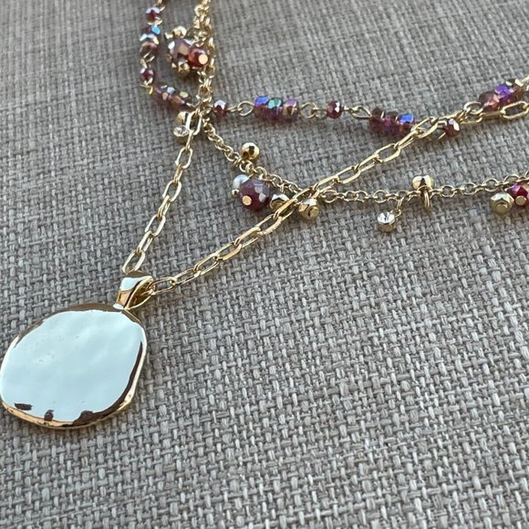 Style & Co. Necklaces Gold plated Multi Rows Faceted Beads Hammered Coin Pendant - Picture 4 of 12